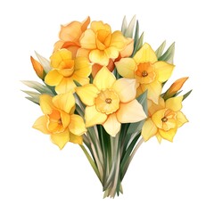 Vibrant Daffodil Bouquet on White Background