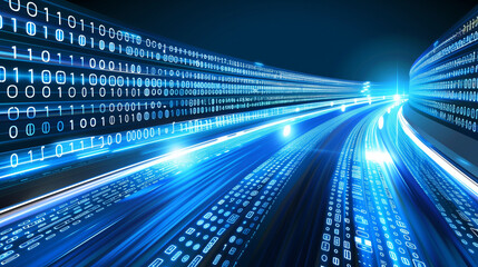 Streaming data, binary data moving on a digital road.