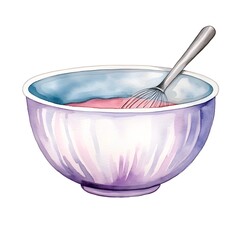 Watercolor of Elegant Mixing Bowl on White Background