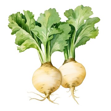 Watercolor of Japanese Kabu Turnip Vegetable on White Background