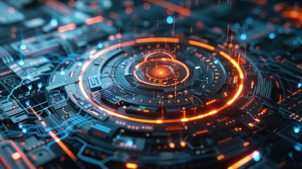 Glowing technology map circle futuristic symbol. Cyber security data protection business technology privacy concept.