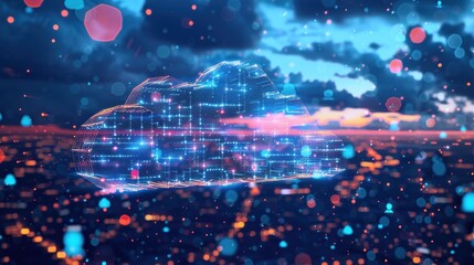 Creative background, the image of the hologram of the cloud, blue background. The concept of cloud technology, cloud storage, a new generation of networks