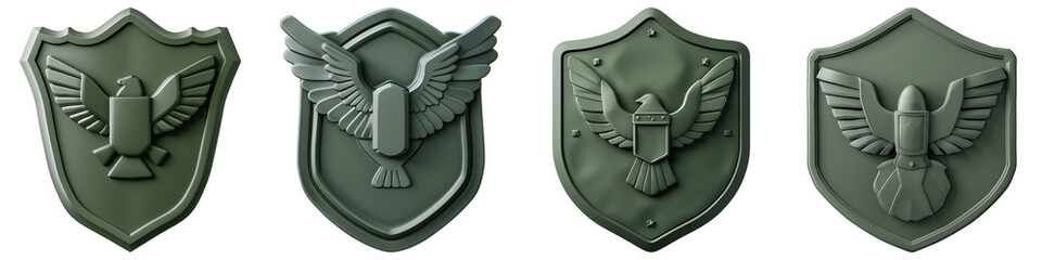 Set of Military Badge isolated on transparent png background. Generative ai