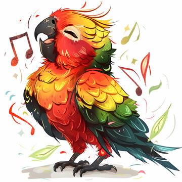recommend clip art: Singing Parrot Illustration with Colorful Feathers and Music Notes