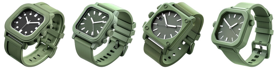 Naklejka premium Set of Military Wristwatch isolated on transparent png background. Generative ai