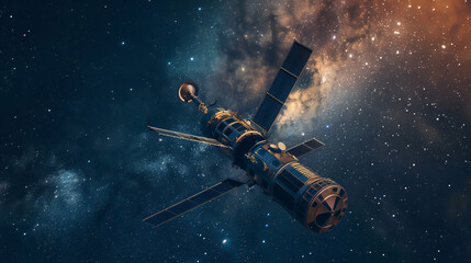 Naklejka premium modern satelite in cosmos watching earth 