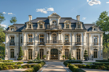 Obraz premium front view of large white french country mansion