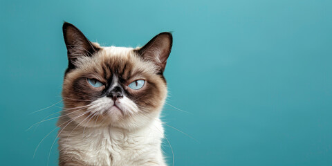 grumpy cat, blue background