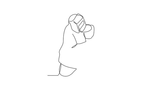 Animated self drawing of a welder using welding machine in the construction project video design illustration. Welder activity in simple linear style design concept. Worker in construction project.