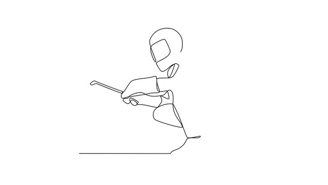 Animated self drawing of a welder using welding machine in the construction project video design illustration. Welder activity in simple linear style design concept. Worker in construction project.