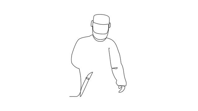 Animated self drawing of a welder using welding machine in the construction project video design illustration. Welder activity in simple linear style design concept. Worker in construction project.