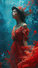 girl in red dress in the water