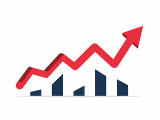 Red arrow growing on a bar graph showing growth