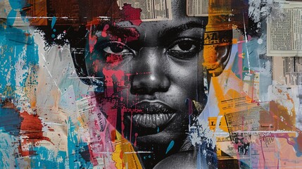 Abstract Portrait with Bold Colors and Textural Elements