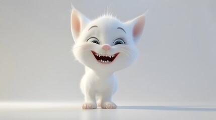 Playful 3D Cartoon Cat with Mischievous Grin on White Background