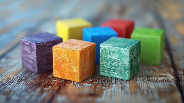 Child wooden blocks concept with seven Clipping path included