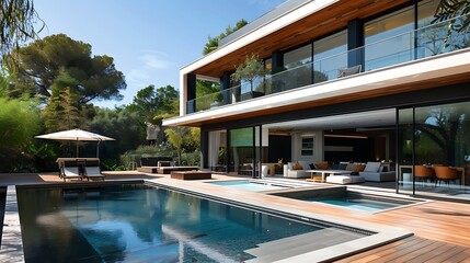 a modern house. villa with panoramic windows