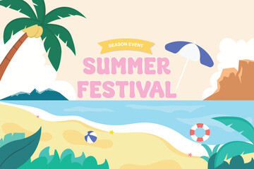 summer illustration beach, with the concept of a summer festival. suitable banner, flyer, poster, background