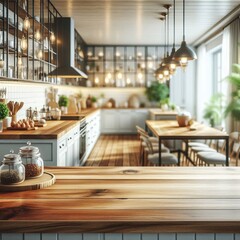 Luxurious modern kitchen with wood cabinets, stainless steel appliances, and a breakfast bar for a stylish home