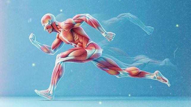 running muscle system and athletic body of man