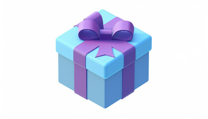 Obraz premium 3D render blue gift box with purple ribbon isolated on white background 