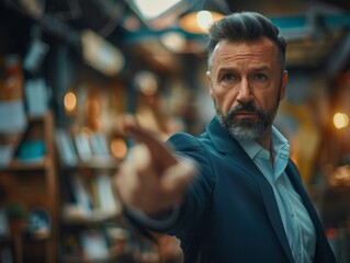 Fototapeta premium A businessman pointing to an arrow graph symbolizing corporate future growth plans. The concept of business development leading to success and continuous growth.