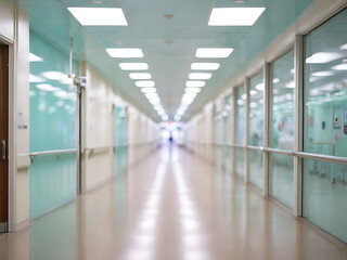 Obraz premium blurred , bokeh Well-lit empty hallway in a hospital