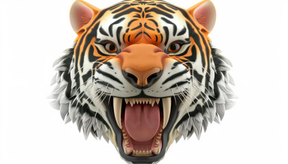 Obraz premium 3d cartoon tiger head icon isolated on white background