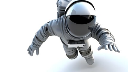 Cartoon Astronaut Floating in Futuristic Space Suit on White Background