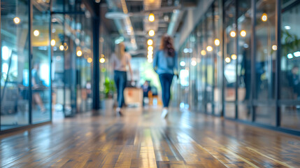 Business open modern green office daytime daylight blurred people in smart casual wear having meeting. Working culture chill happy enjoy workplace work life balance plant women men employee design