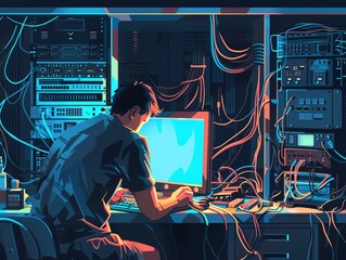 A computer engineer testing hardware components