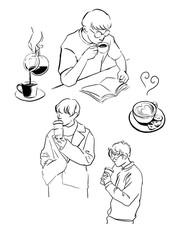cafe boy  カフェイラスト男性