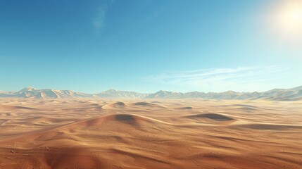 Naklejka premium A barren desert landscape with dunes of rich brown sand stretching into the distance.