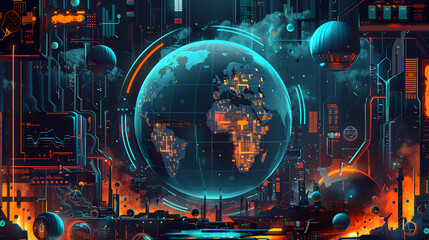 Global world economy finance stock data digital illustration futuristic financial growth industrialization high-tech technology connectivity information transmission advanced cyber future development