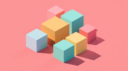 Obraz premium Colorful Geometric Shapes on Pink Background.