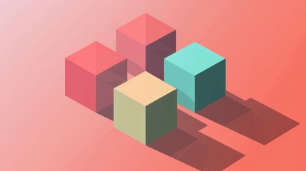 Colorful Cubes on Pink Background.
