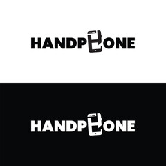 letering logo with mobile phone in black and white color
