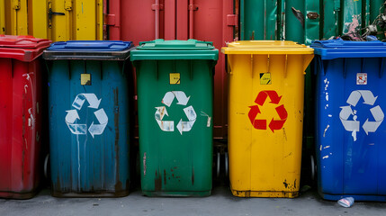 Four Colorful Recycling Bins with Recycle Symbols Illustration