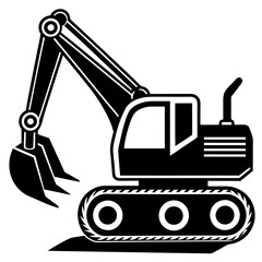Excavator icon silhouette vector illustration white background.