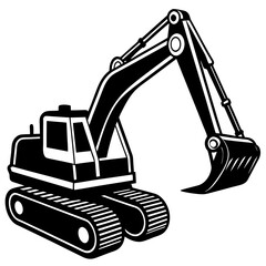Excavator icon silhouette vector illustration white background.