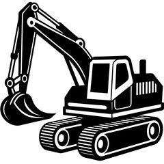 Naklejka premium Excavator icon silhouette vector illustration white background.
