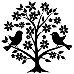 Fototapeta premium Tree with flowers vector art silhouette illustration.