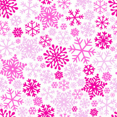 Pink Doll snowflake vector seamless pattern. Pinky Girlish Xmas vibes background.
