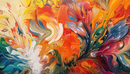 A close up of a colorful painting on a canvas with floral patterns