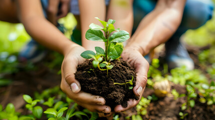 Photo of Hands Holding a Seedling with Soil - Closeup View
