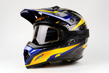 Blue and Yellow Carbon Fiber Motorcycle Helmet with Goggles