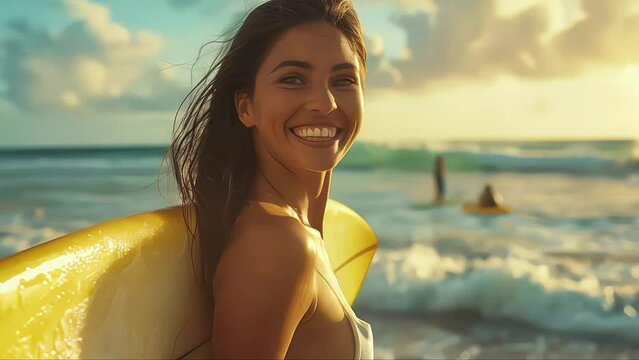 woman standing with surfboard at beach