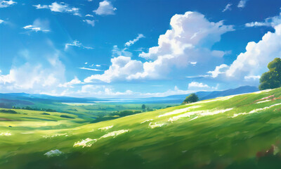 Obraz premium landscape with green grass and sky