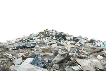 Pile of garbage in landfill on transparent background