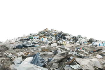 Pile of garbage in landfill on transparent background